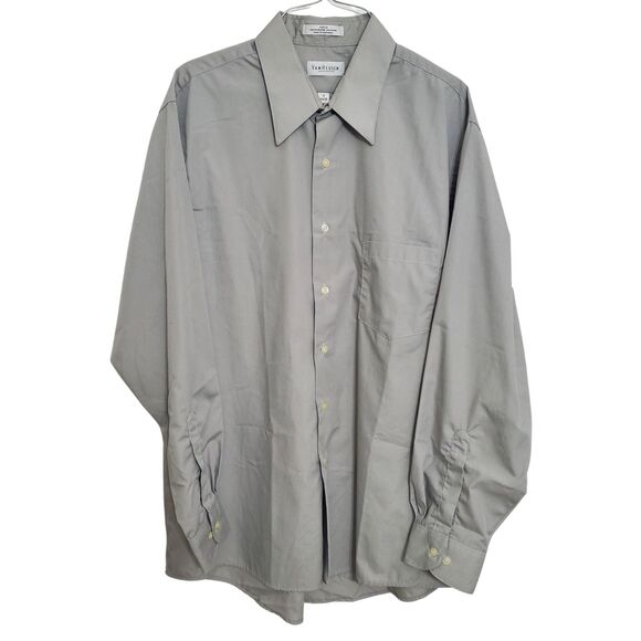 Van Heusen Men's Dress Shirt Silver 17 34/35 Long Sleeve Poplin Cotton Polyester - Picture 1 of 6
